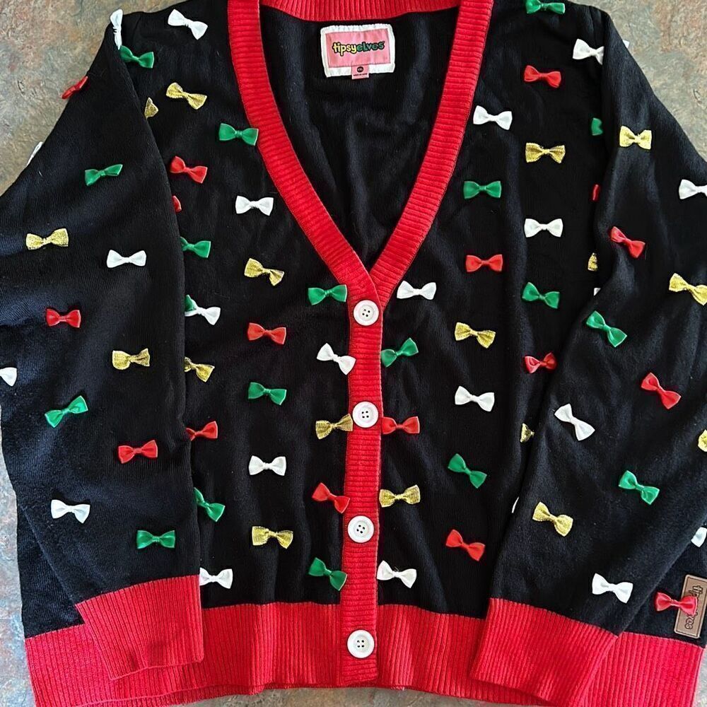 Tipsy Elves XXL Bow Tie Christmas Cardigan Sweater Men Woman